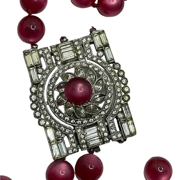 Vintage Coro Rhinestone Broken Moonglow Bead Art Deco Silver Tone Necklace - Picture 2 of 4